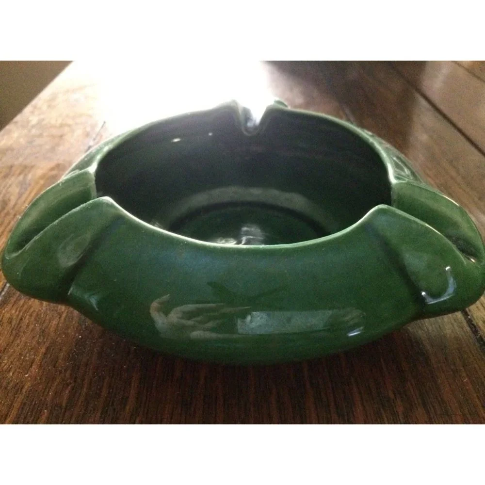 Danish Modern Ashtrays Moss Green Retro Tobacciana Man Cave MCM